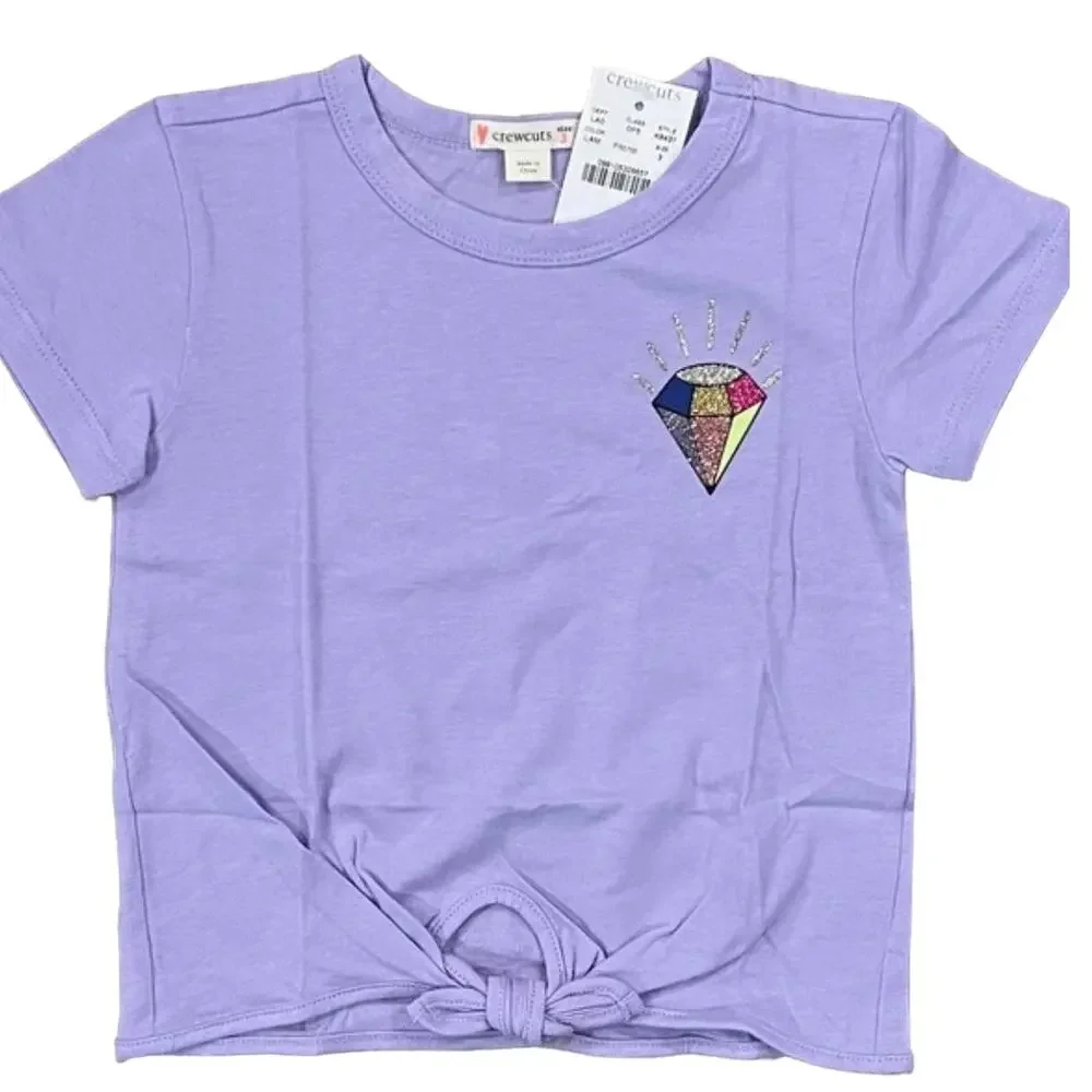 NWT J. Crew Girls' Purple W/Glitter Gem Front-Tie Tee - SIZE 3